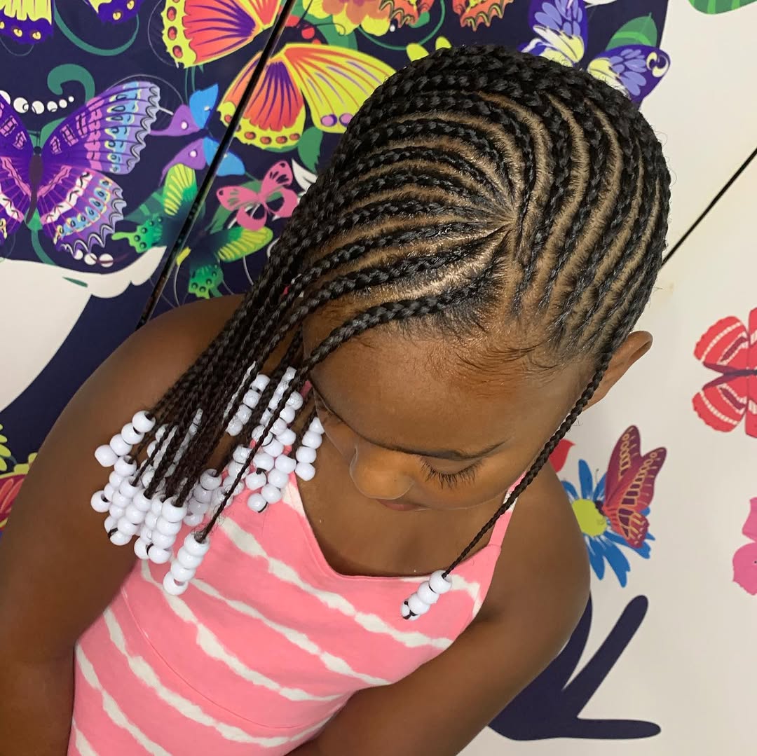 Cute Kids Cornrows With White Beads