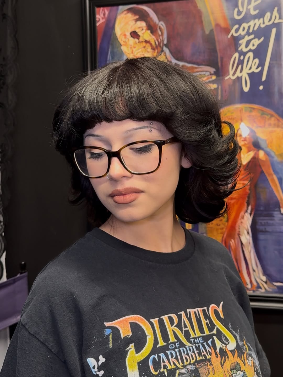 Dark Brown Shaggy Bob With Full Fringe