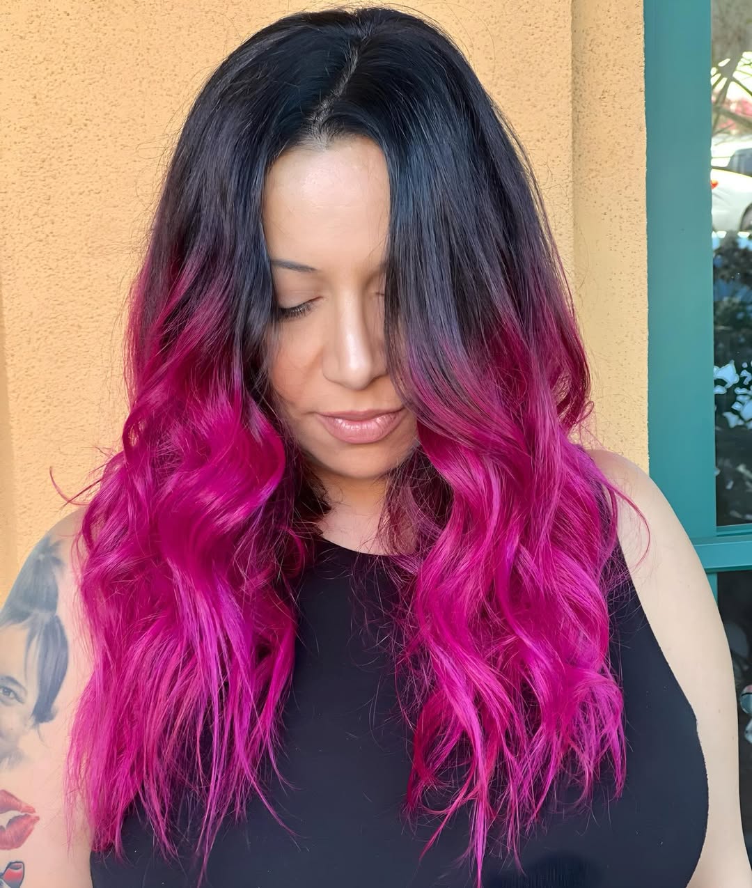 Deep Magenta Ombre With Dark Root
