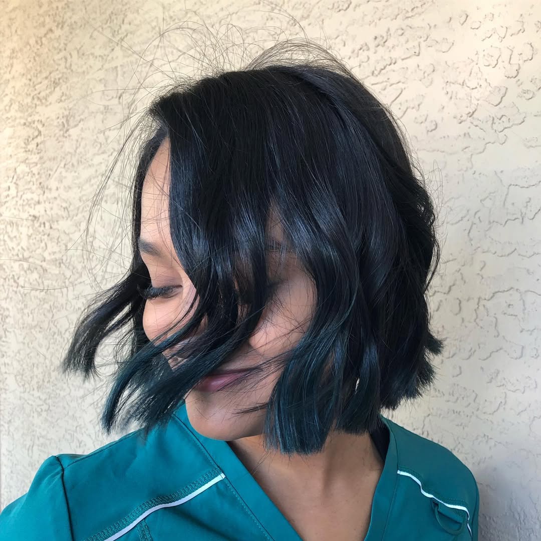Deep Teal Bob With Subtle Waves