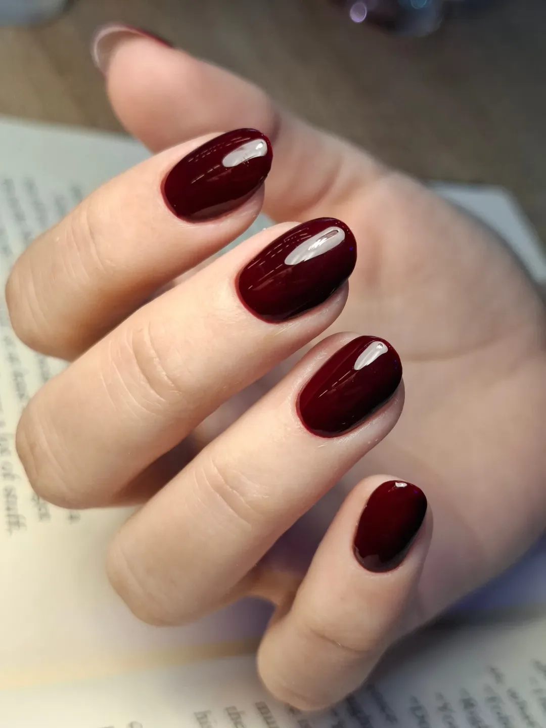 Deep Wine Glossy Oval Short Nails