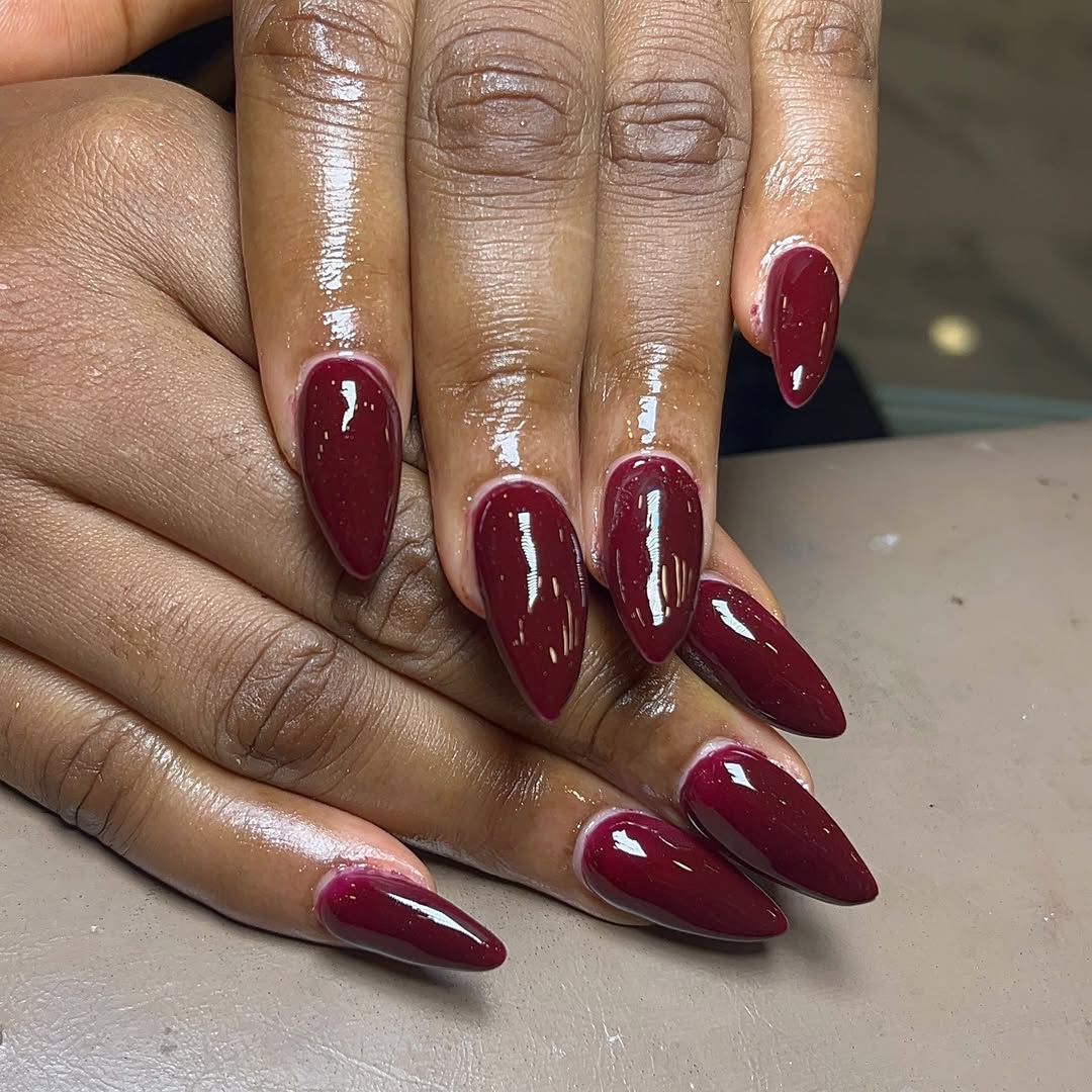 Deep Wine Glossy Stiletto Gel Nails