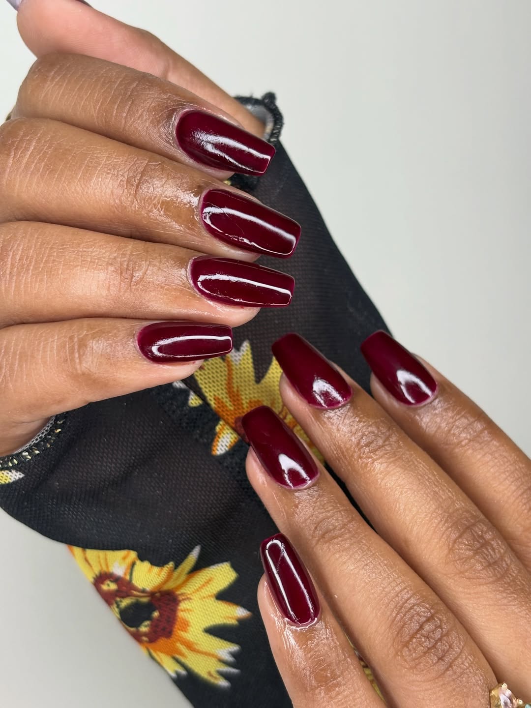 Deep Wine Red Glossy Long Coffin Nails