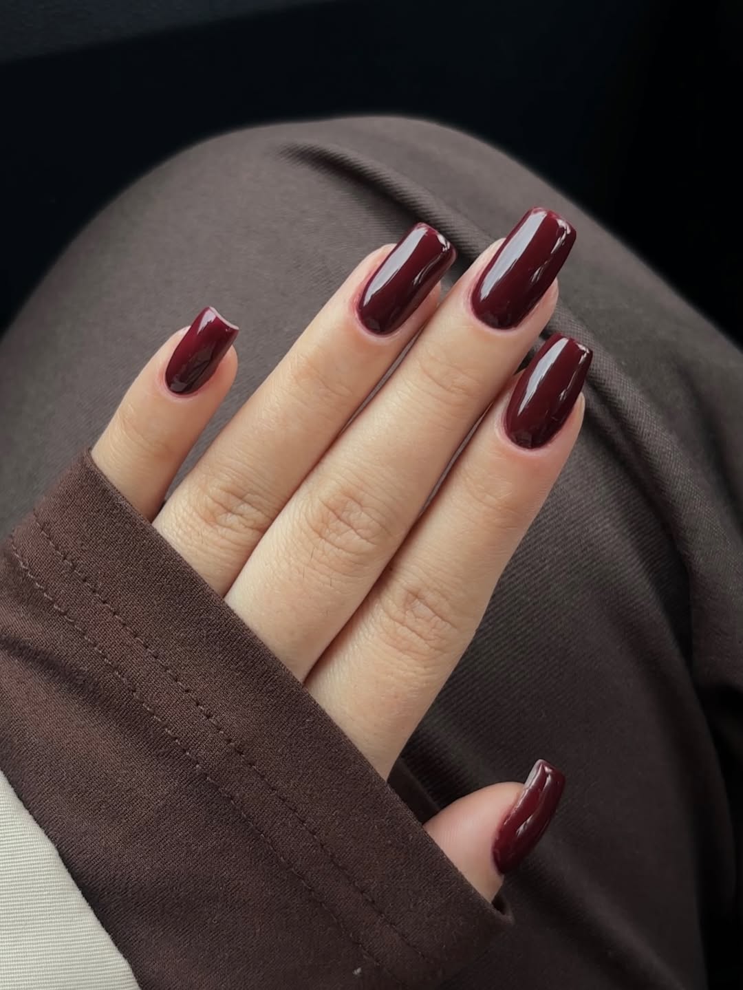 Deep Wine Red Glossy Long Square Nails