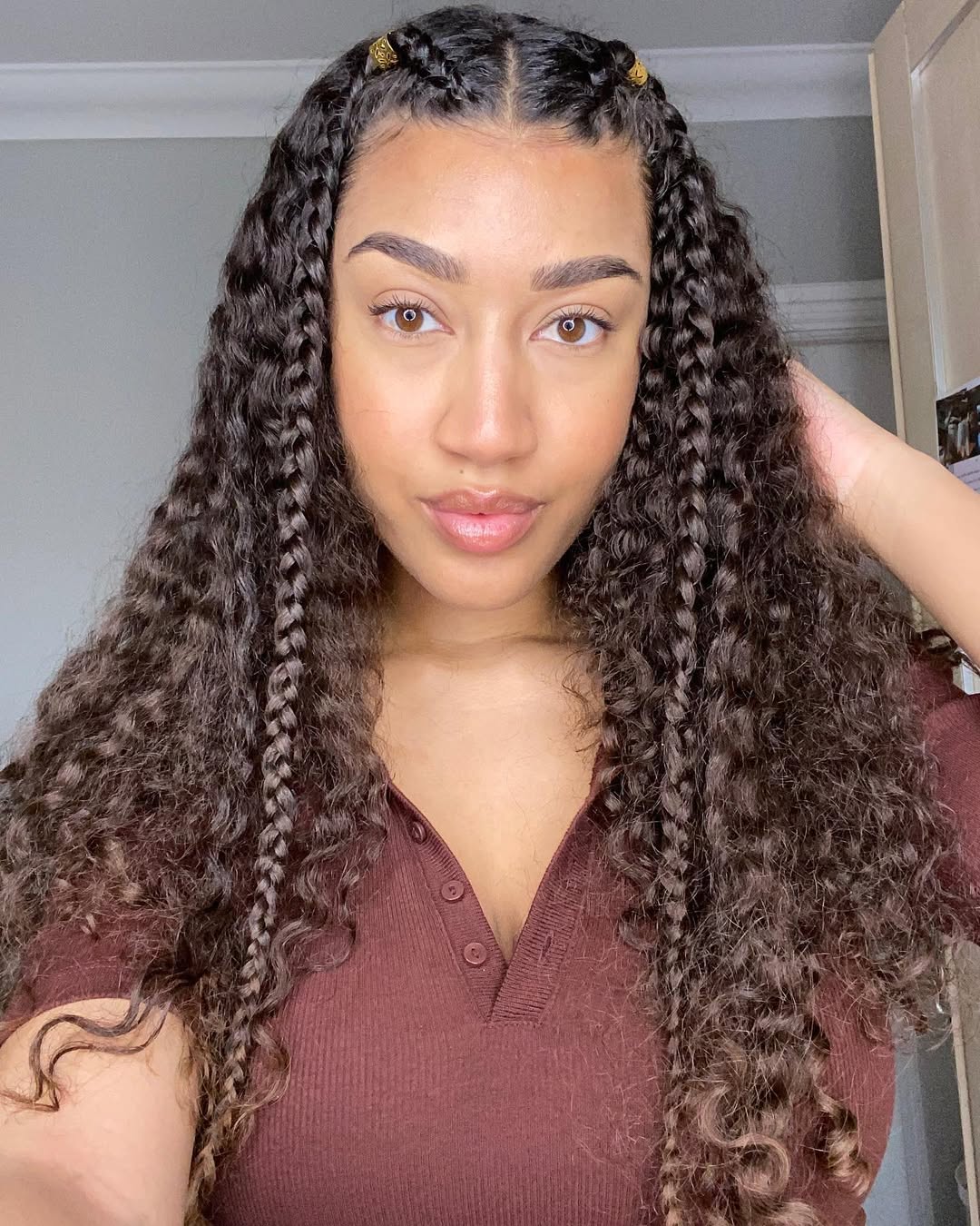 Defined Coily Curls With Accent Braids