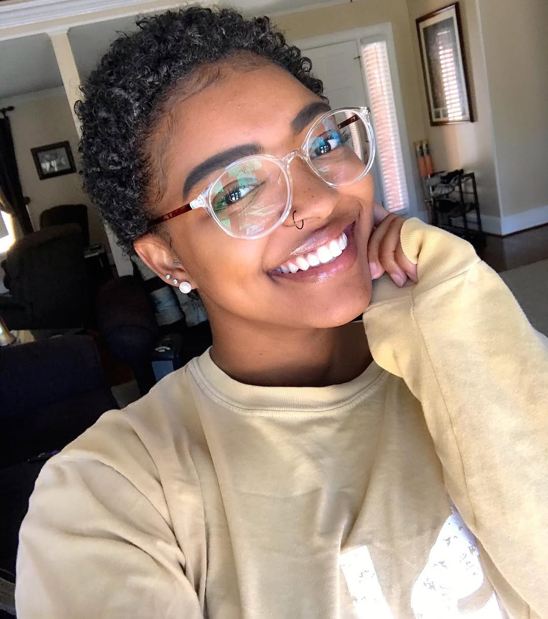 Defined Coily Pixie Cut With Natural Curls