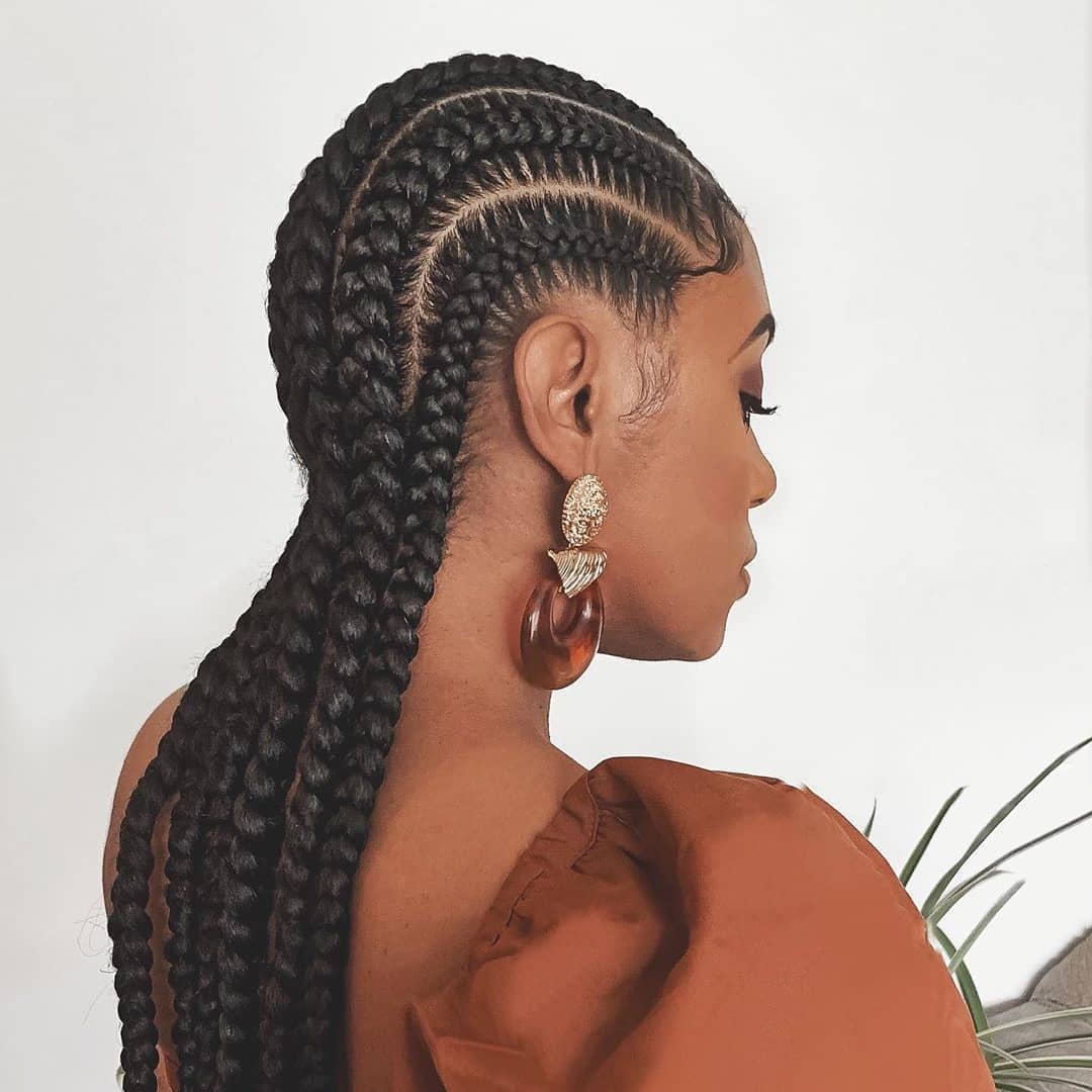 Defined Cornrows With Sleek Edges And Long Braids