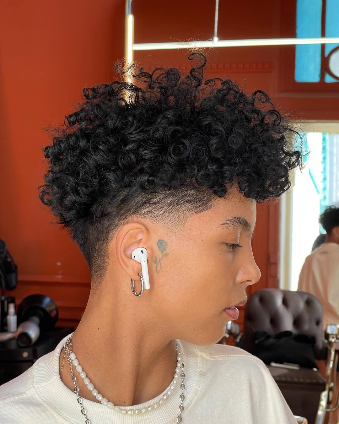 Defined Curly Top With Razor Fade Edges