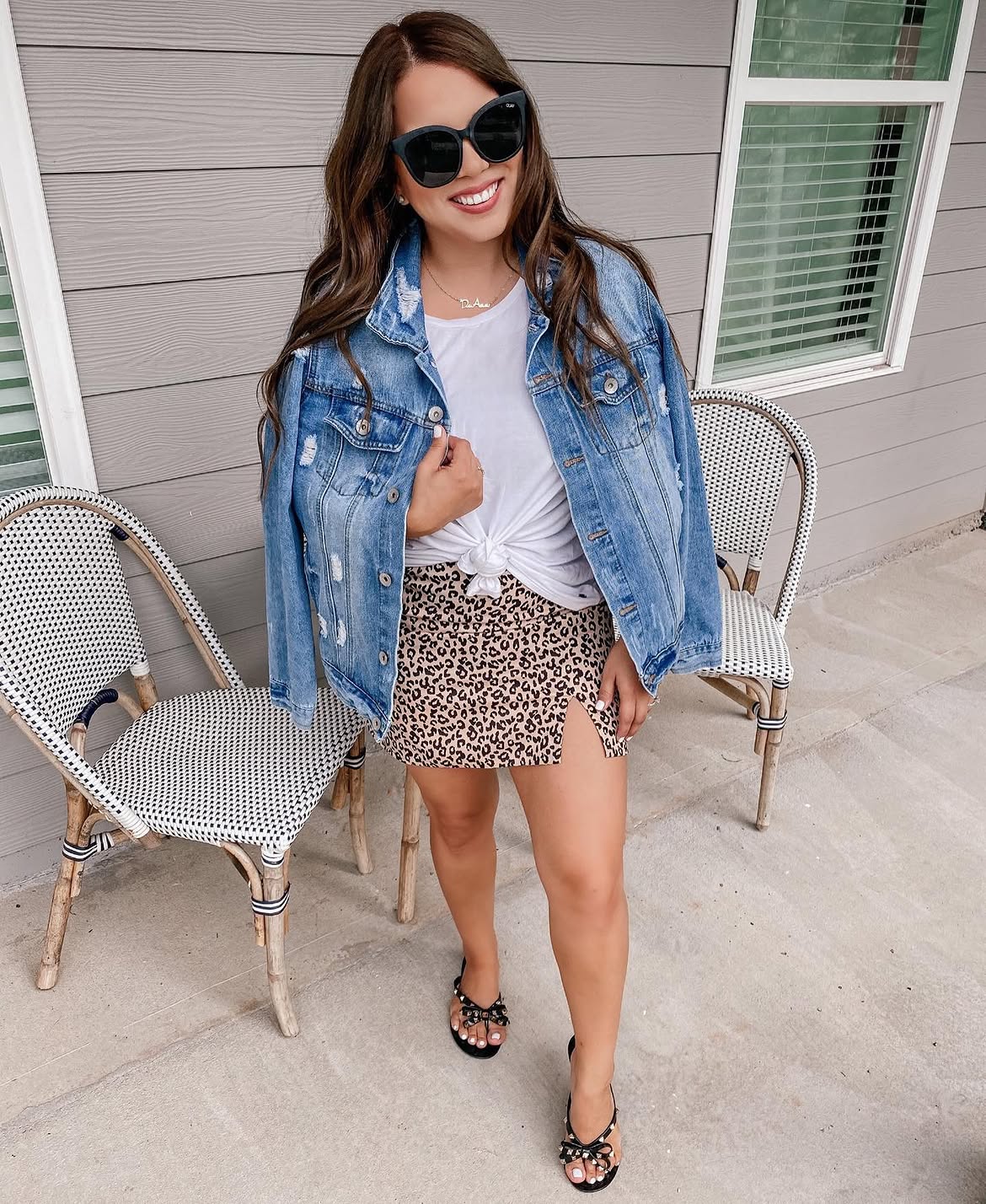 Denim Jacket And Leopard Skirt Casual Cool