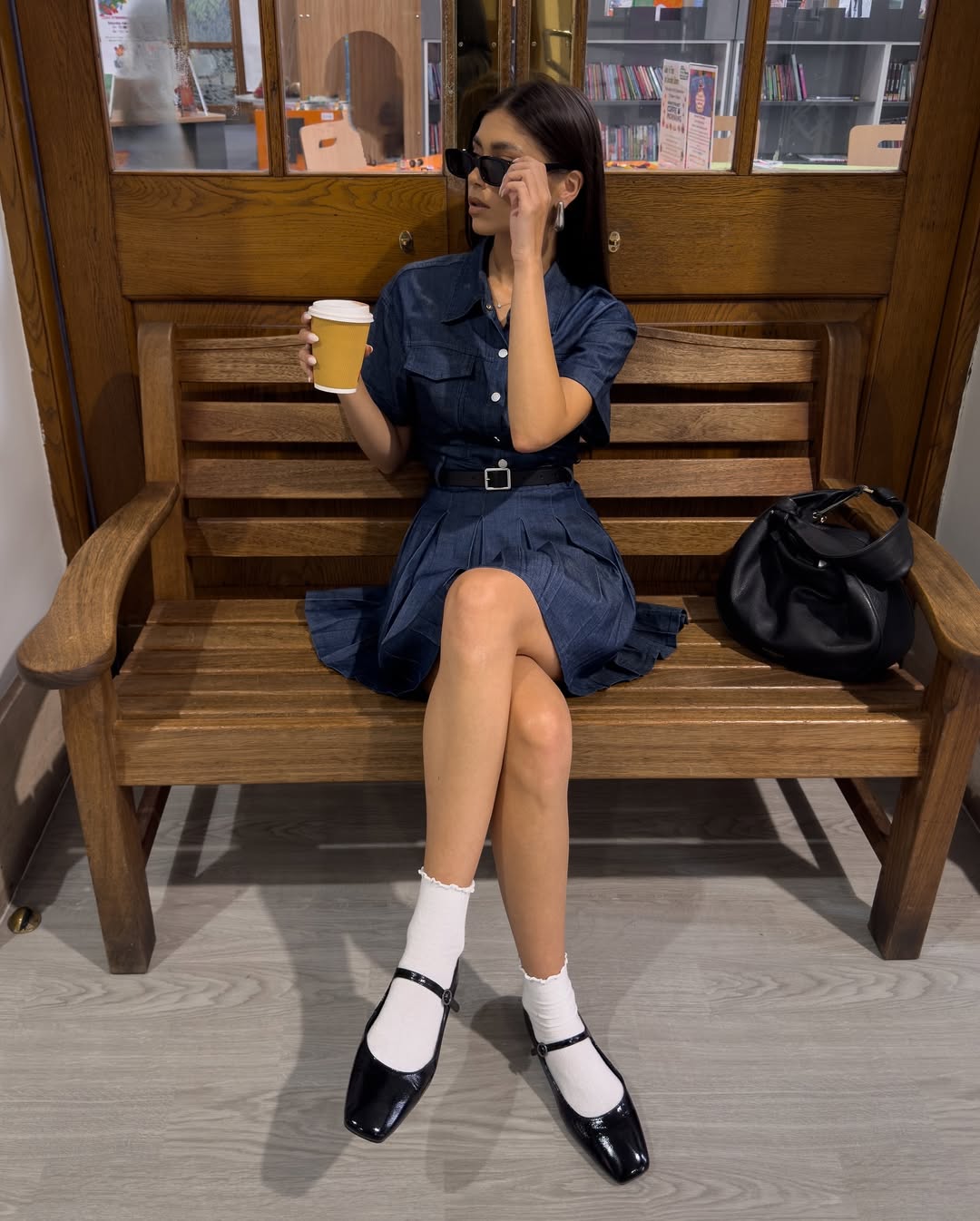 Denim Shirtdress With Mary Janes