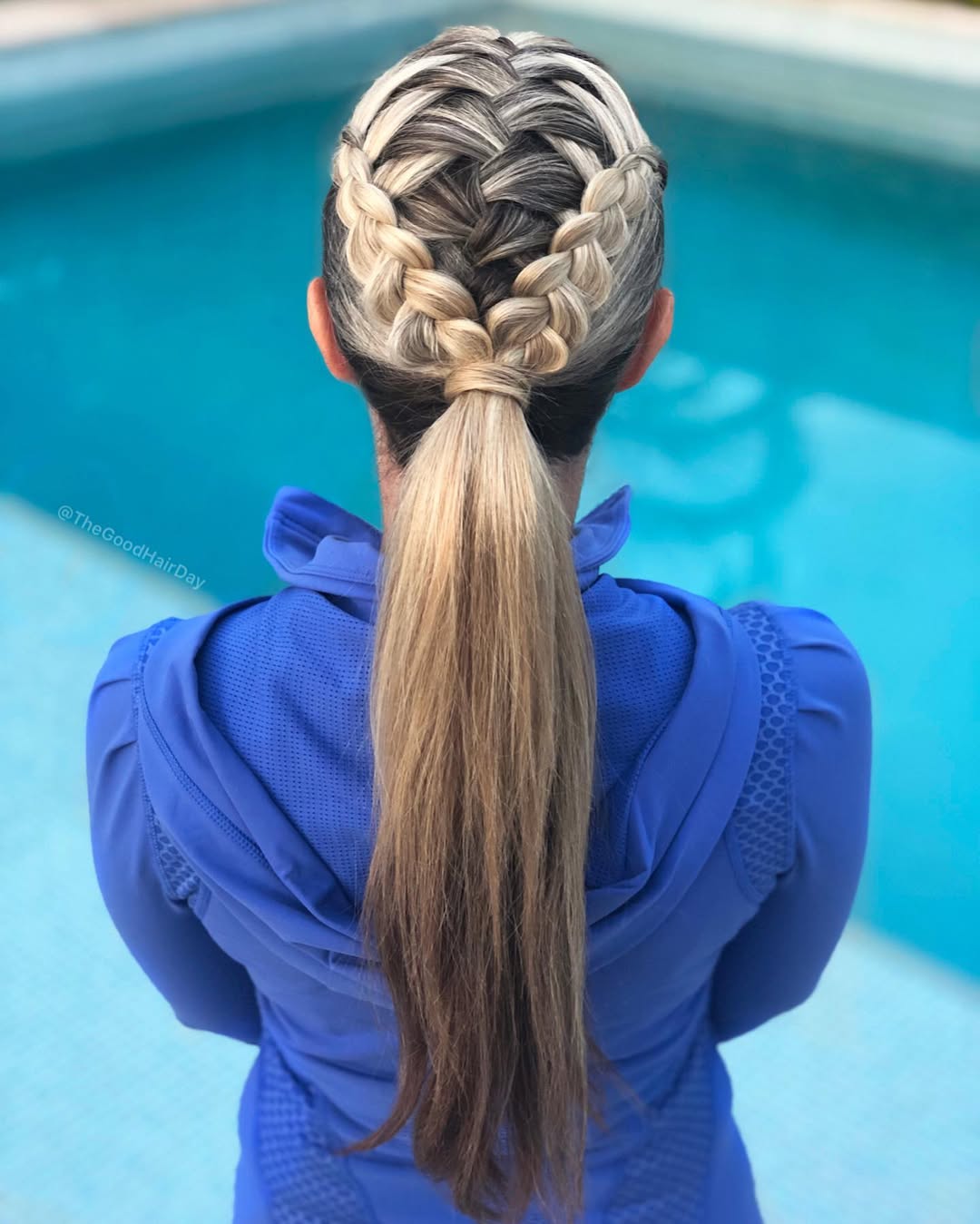 Double Dutch Braids Crown With Low Ponytail