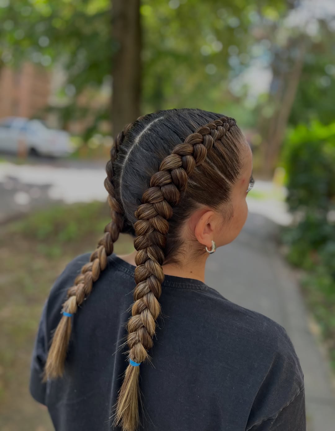 Double Dutch Braids With Honey Blonde Highlights