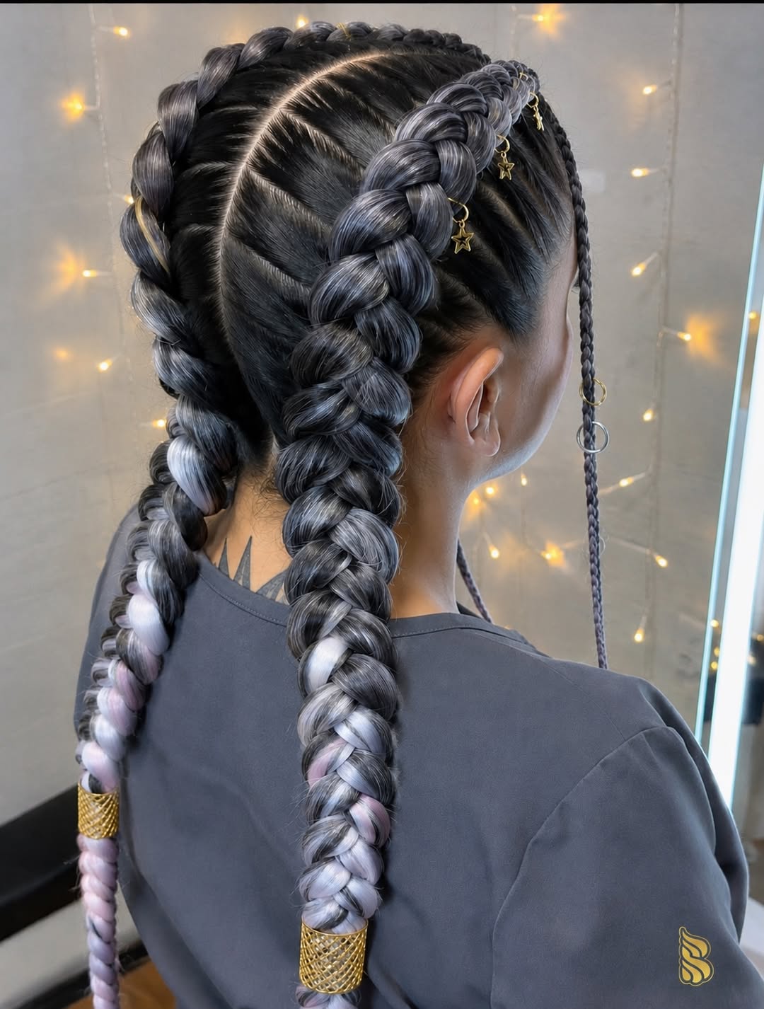 Dual Dutch Braids With Ombre Accent Colors
