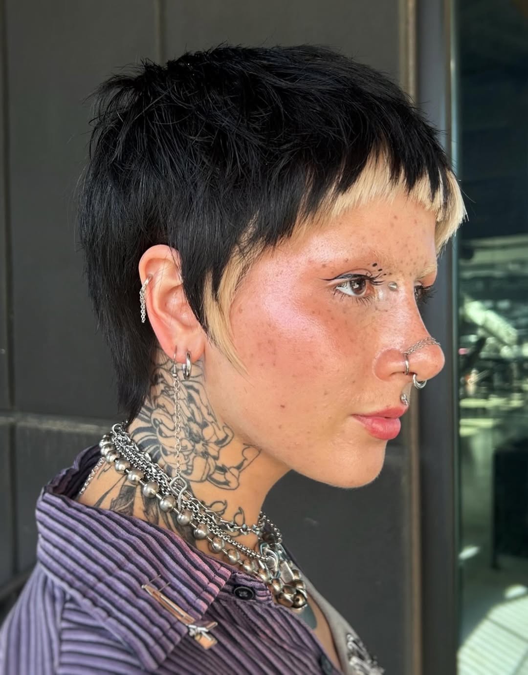Edgy Choppy Pixie With Platinum Blonde Bangs