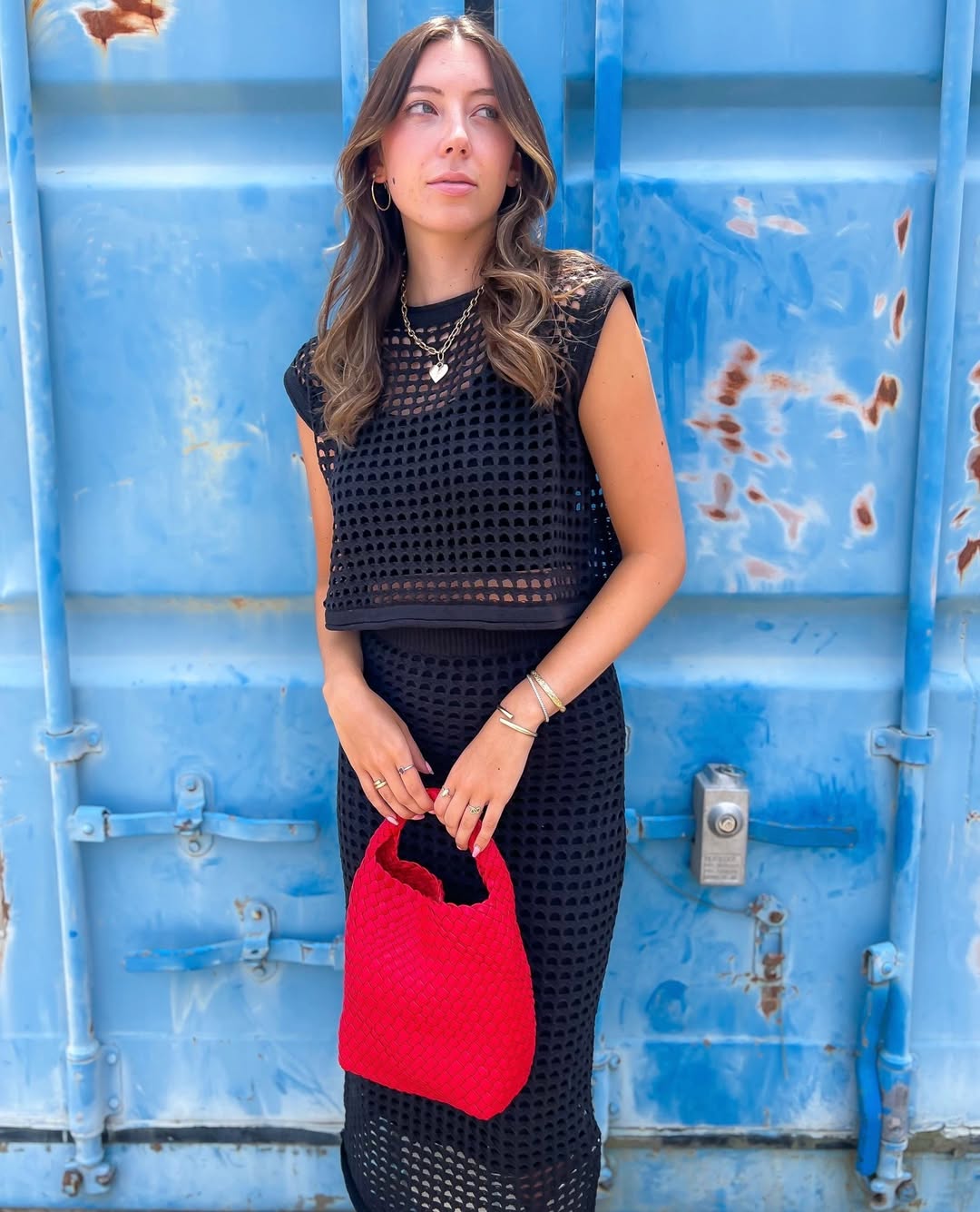 Edgy Cutout Set With Bright Red Bag