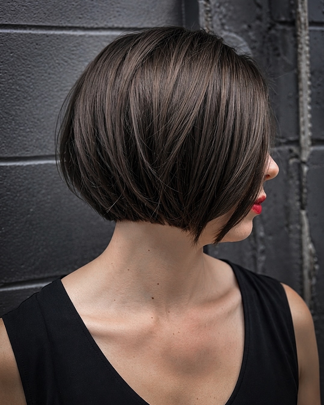 Edgy Jaw-Length Inverted Bob Brunette