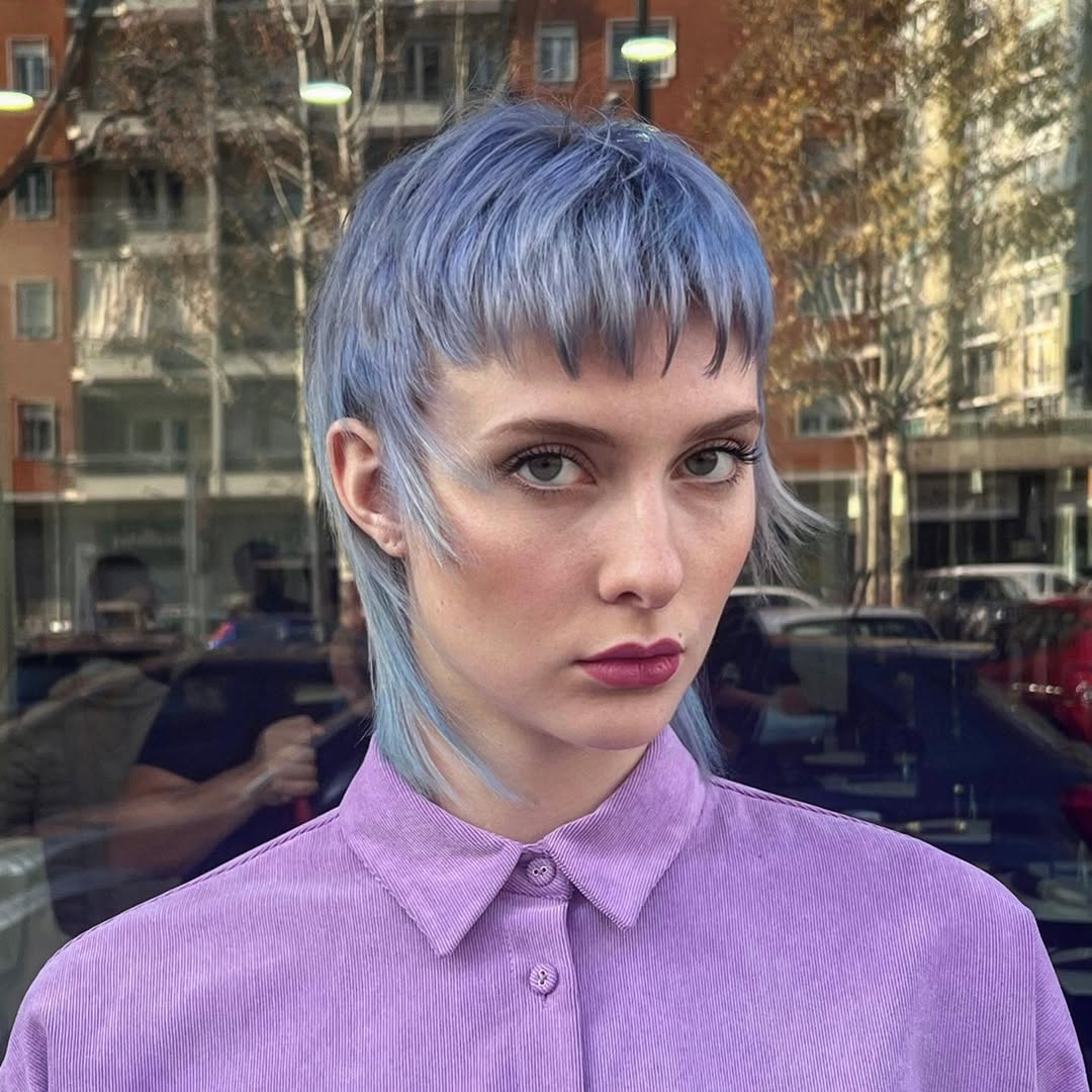 Edgy Pastel Blue Mullet With Baby Bangs