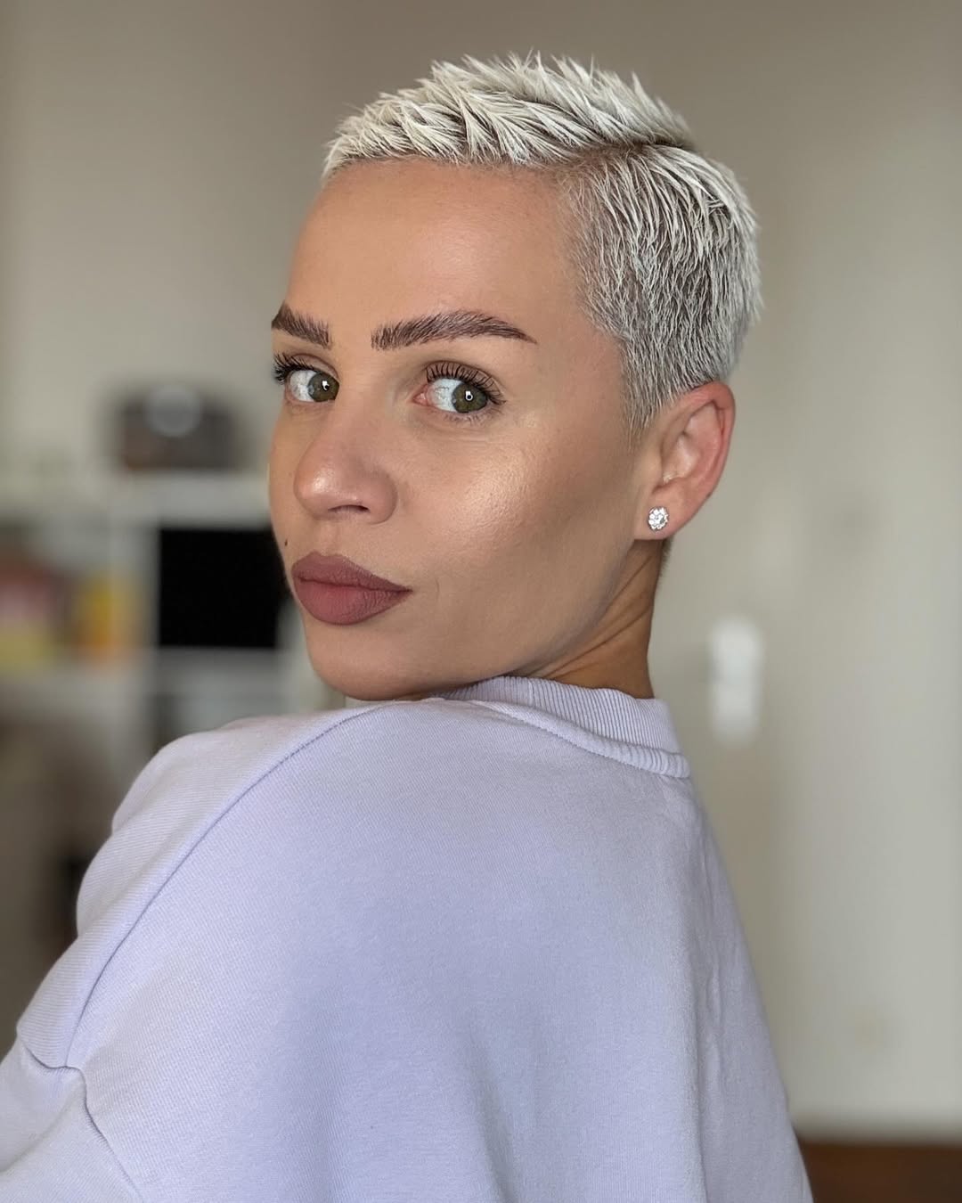 Edgy Platinum Pixie With Textured Top