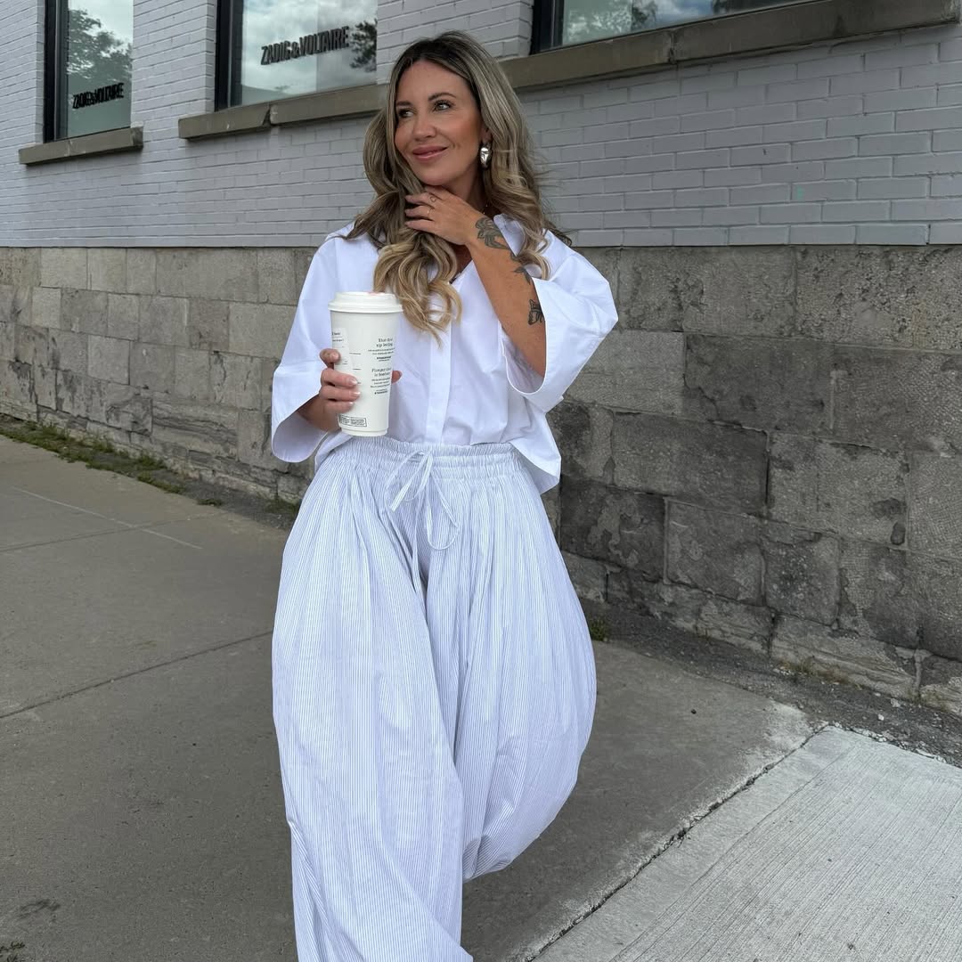 Effortless Wide-Leg Stripe Pants and Oversized Shirt