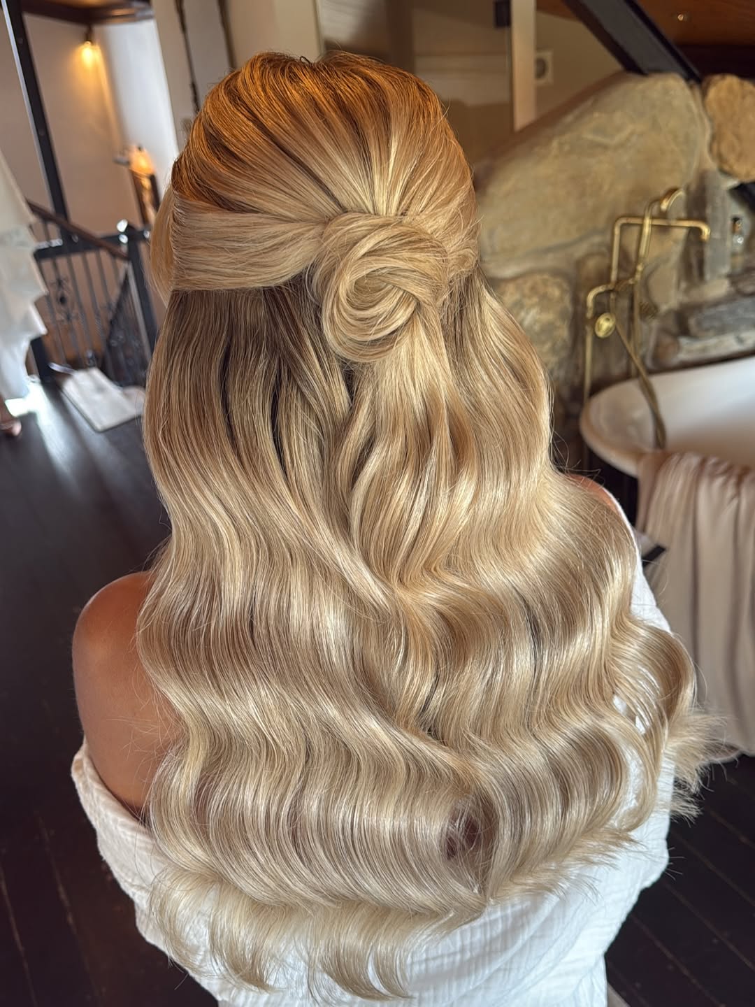 Elegant Half-Up Knot With Hollywood Waves