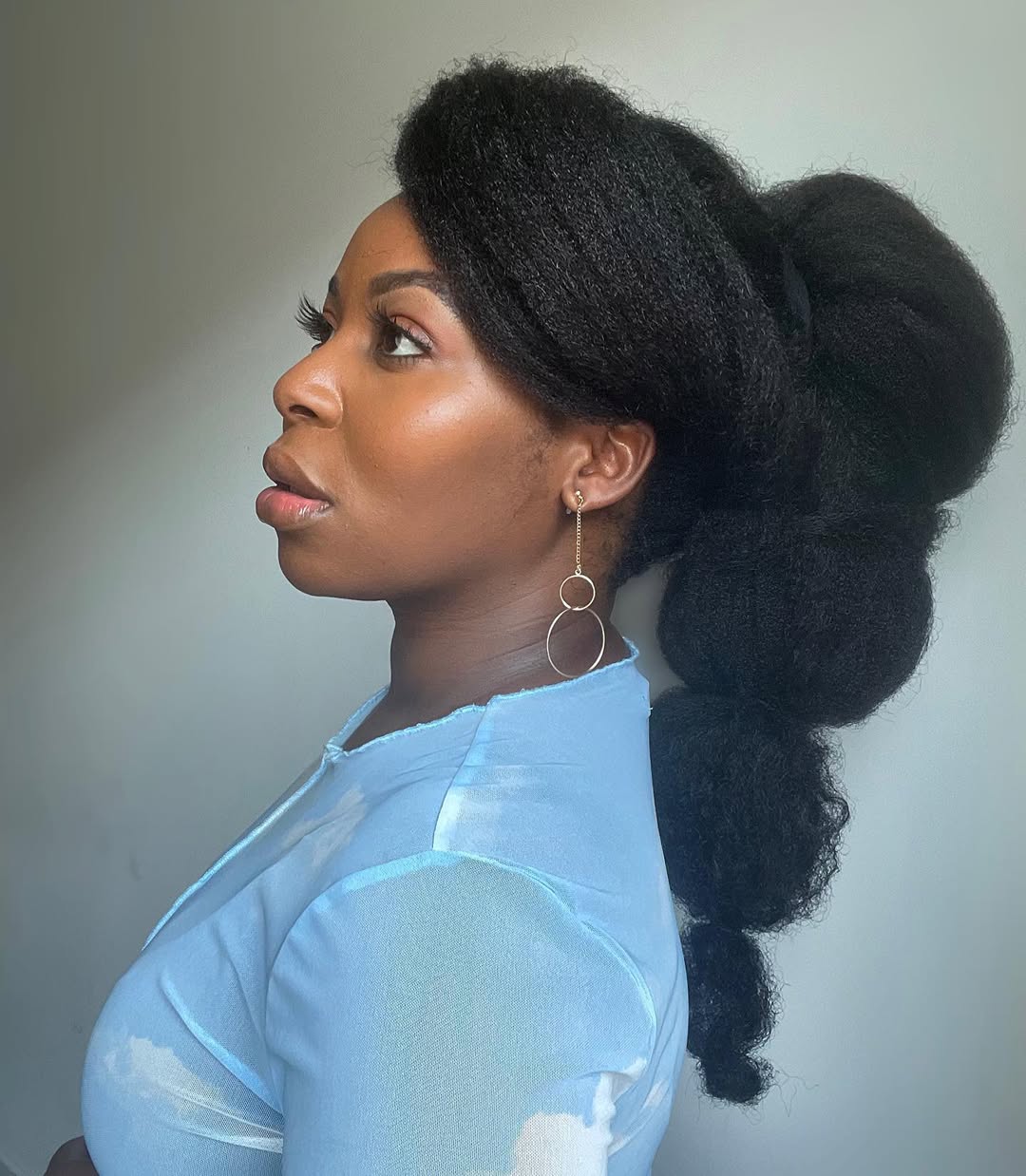 Elevated Voluminous Black Bubble Ponytail
