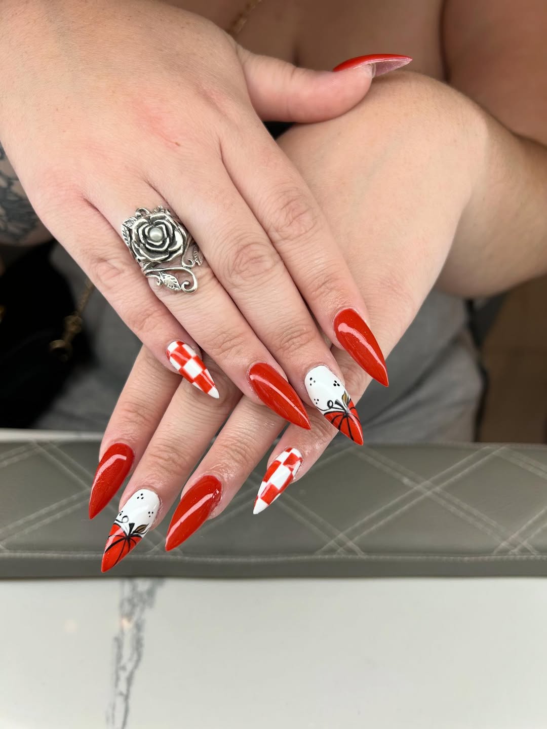 Fall Mix And Match Stiletto Pumpkin Nails