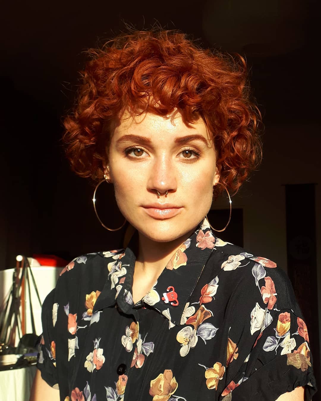Fiery Auburn Short Curly Bob With Wispy Bangs