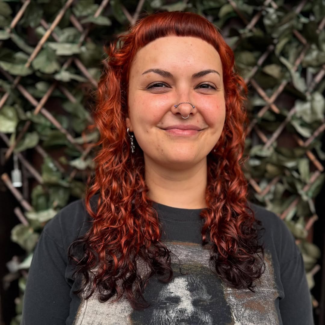 Fiery Copper Curly Shag with Baby Bangs