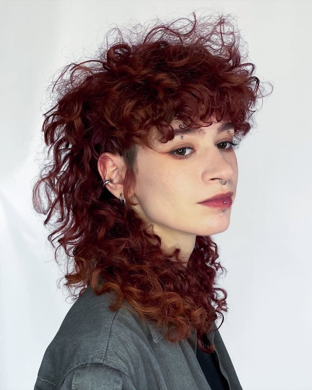 Fiery Curly Mullet With Short Bangs
