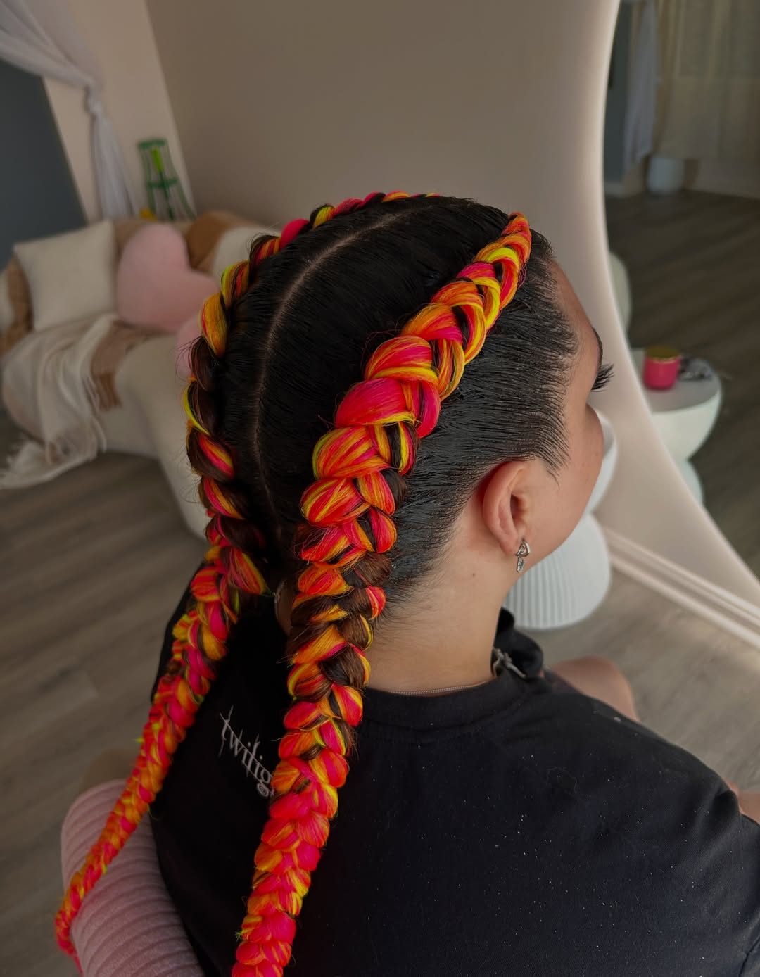 Fiery Double Dutch Braids With Bold Color