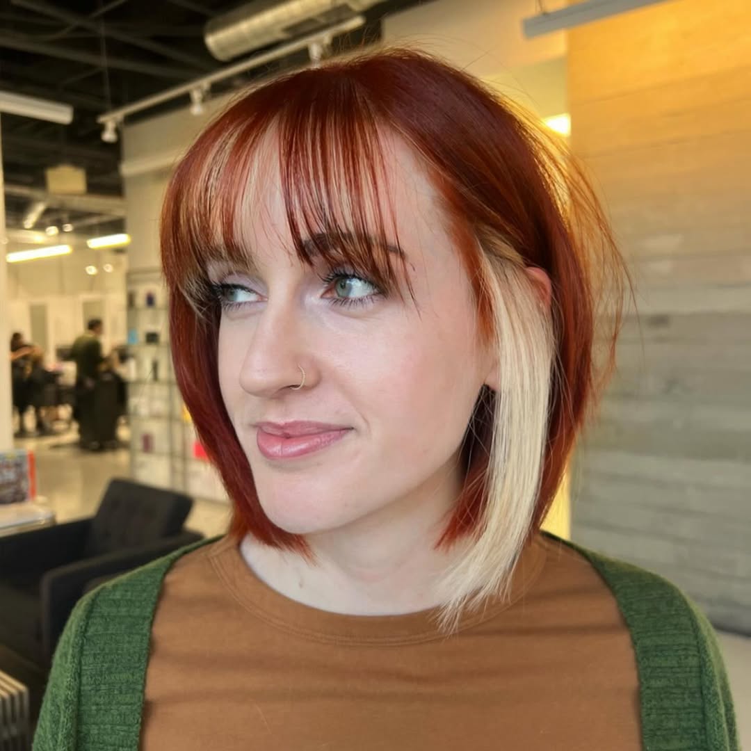 Fiery Red Bob With Platinum Blonde Panel