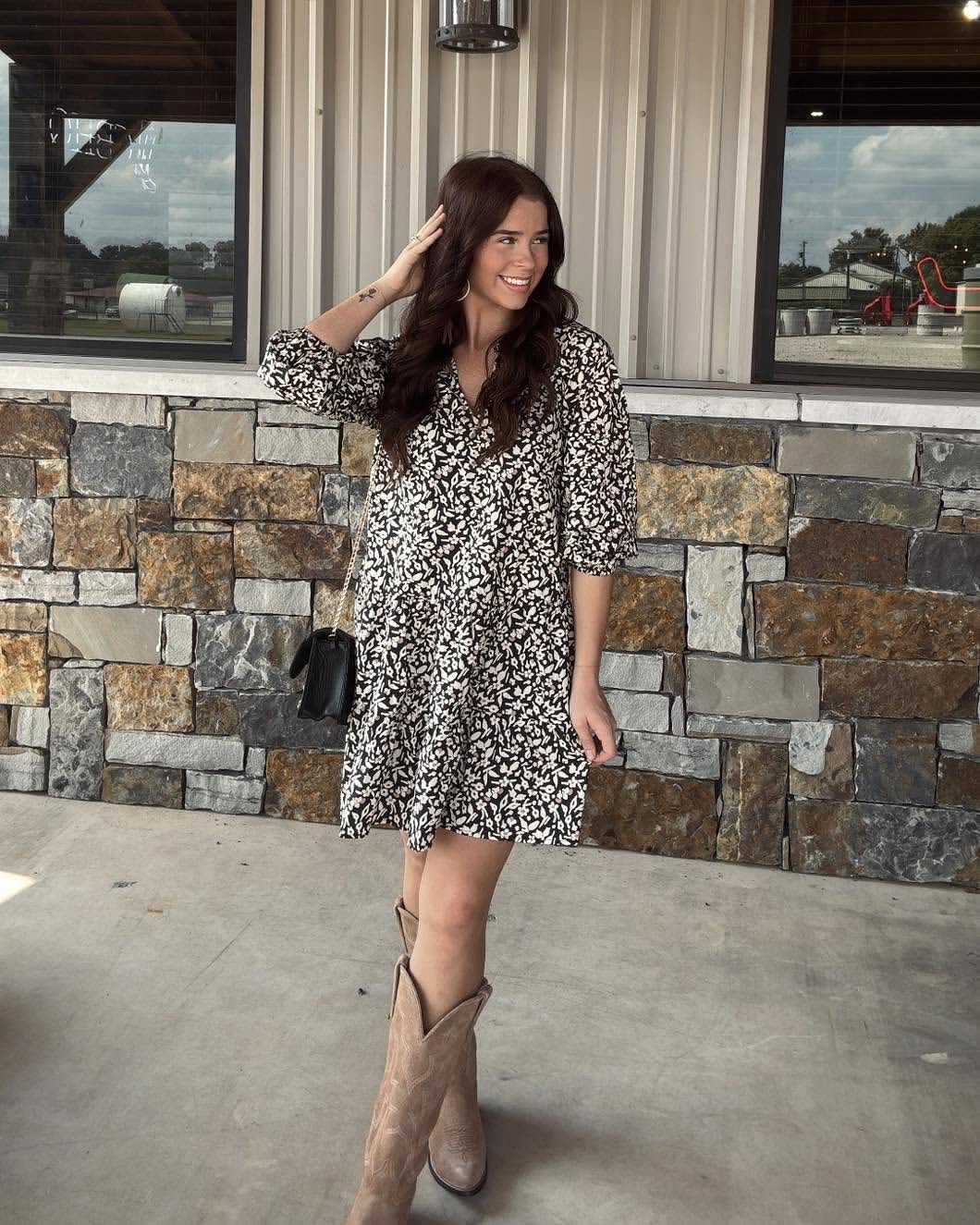 Floral Mini Dress With Cowboy Boots