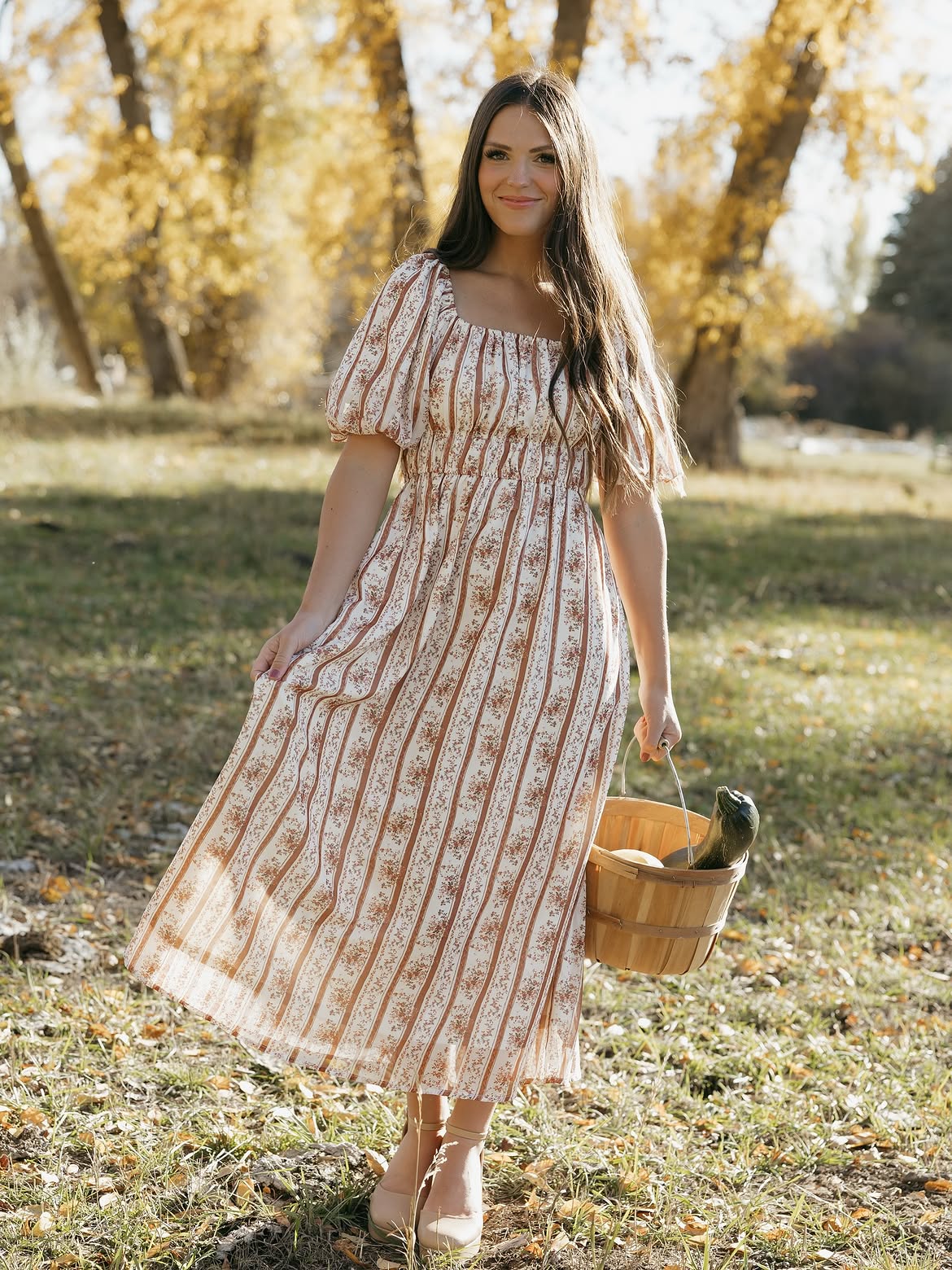 Floral Print Prairie Dress With Espadrille Heels