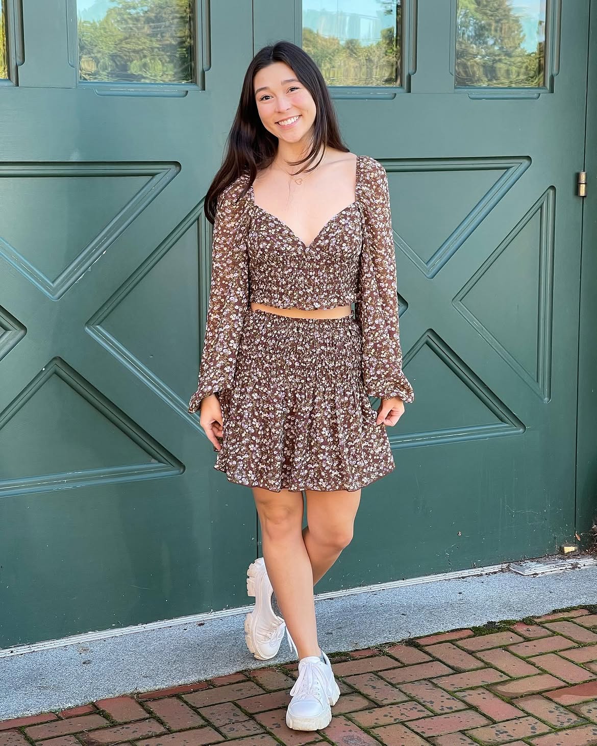Floral Print Two-Piece Set With Chunky Sneakers