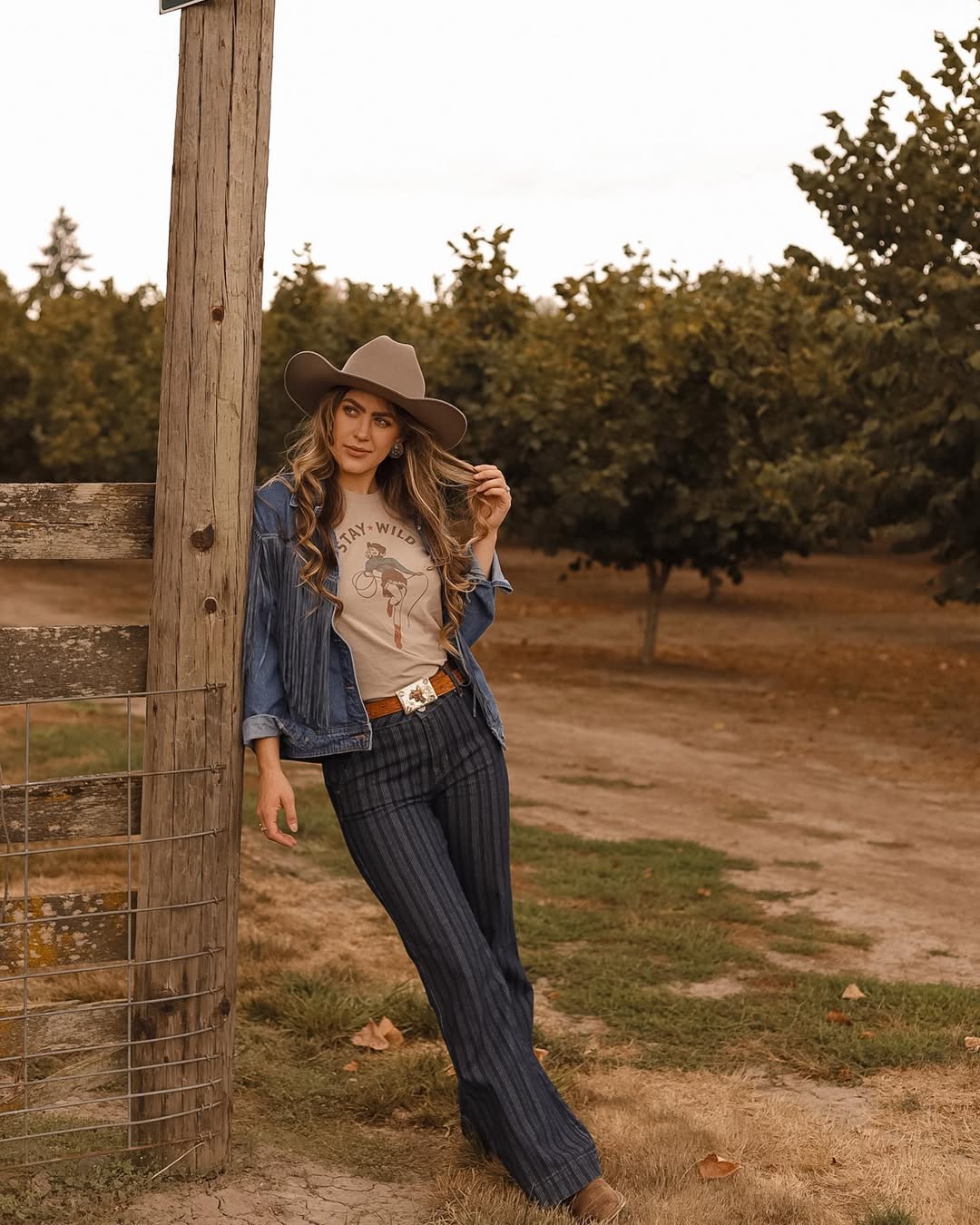 Fringe Denim Jacket Western Graphic Tee Look