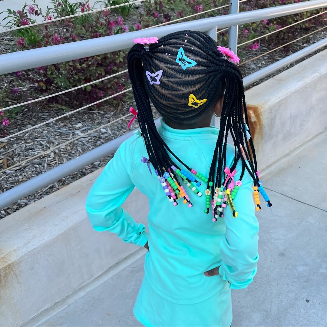 Fun Beaded Braids With Butterfly Hair Clips