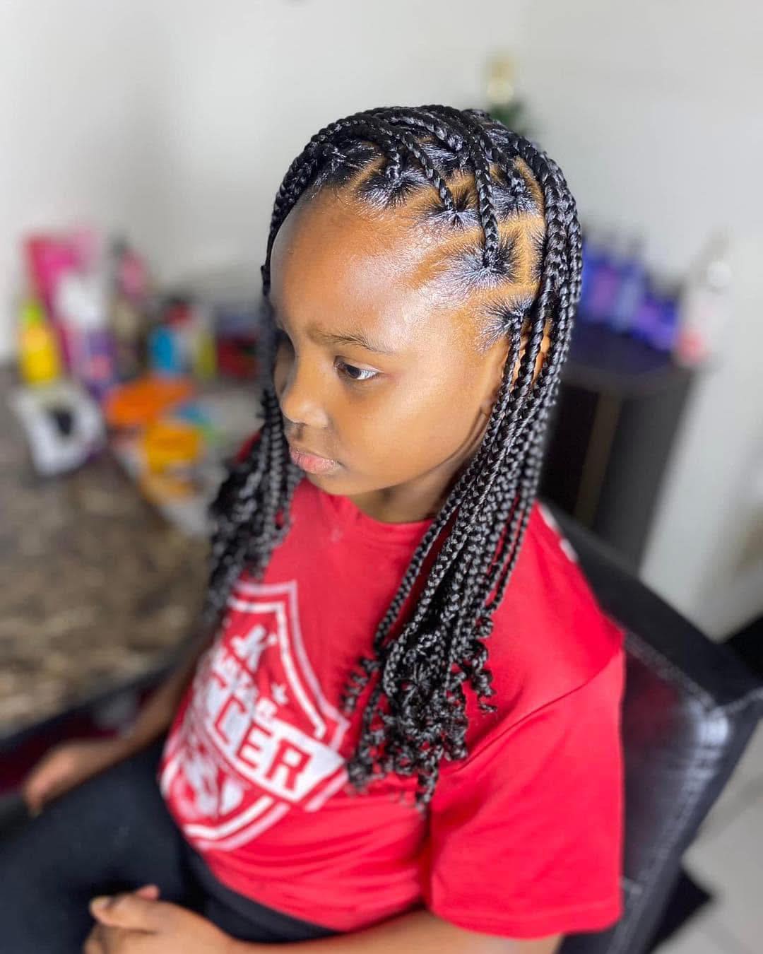 Geometric Cornrows with Loose Braids