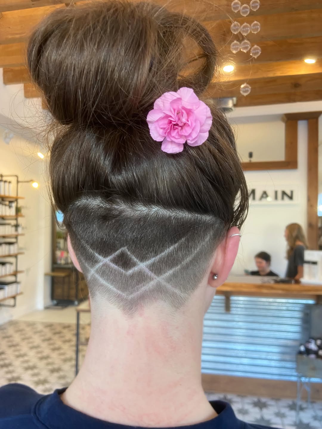 Geometric Undercut With High Messy Bun