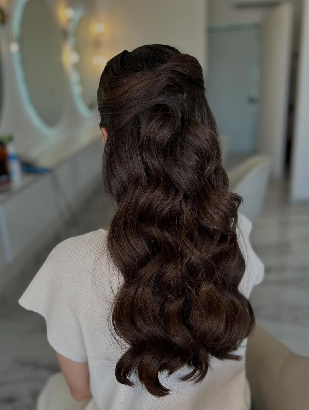 Glamorous Half Up Waves For Long Hair