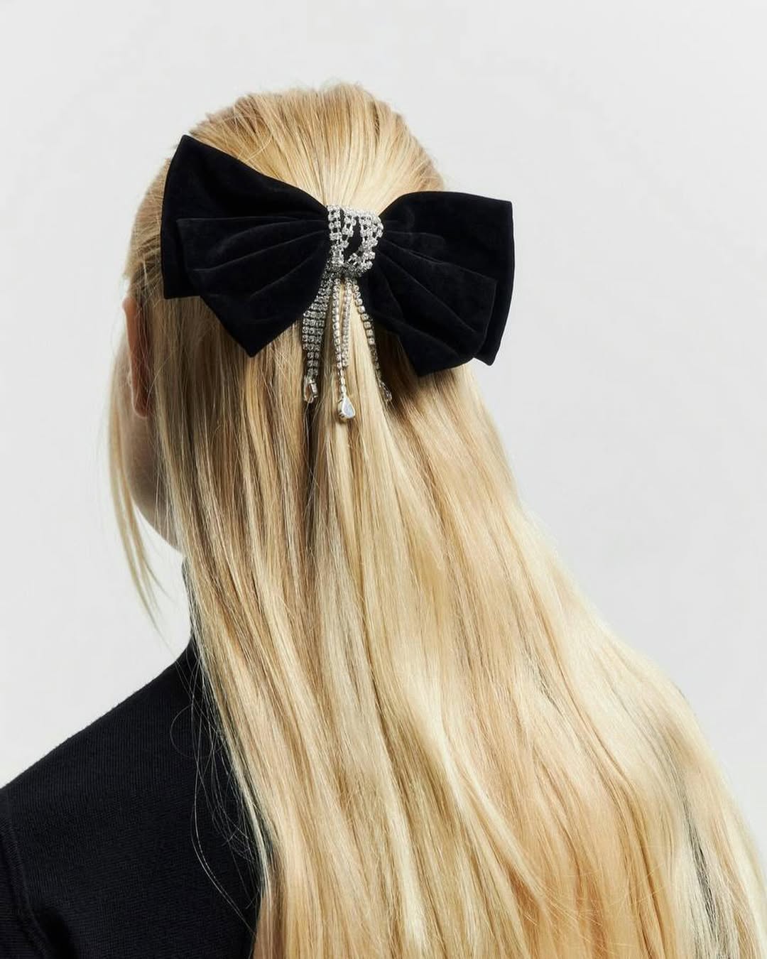 Glamorous Half-Up With Velvet Bow Blonde Hair