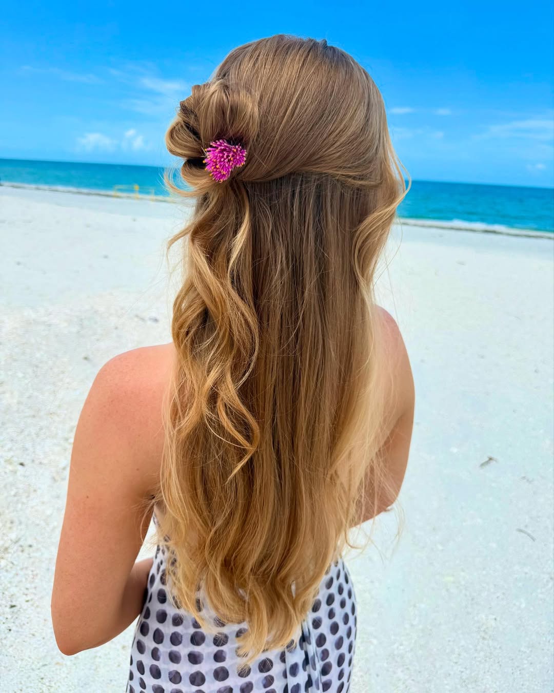 Golden Blonde Half-Up Twist With Beach Waves