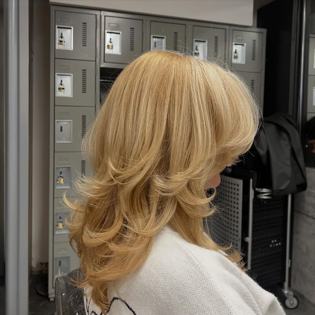 Golden Blonde Shag with Voluminous Layers