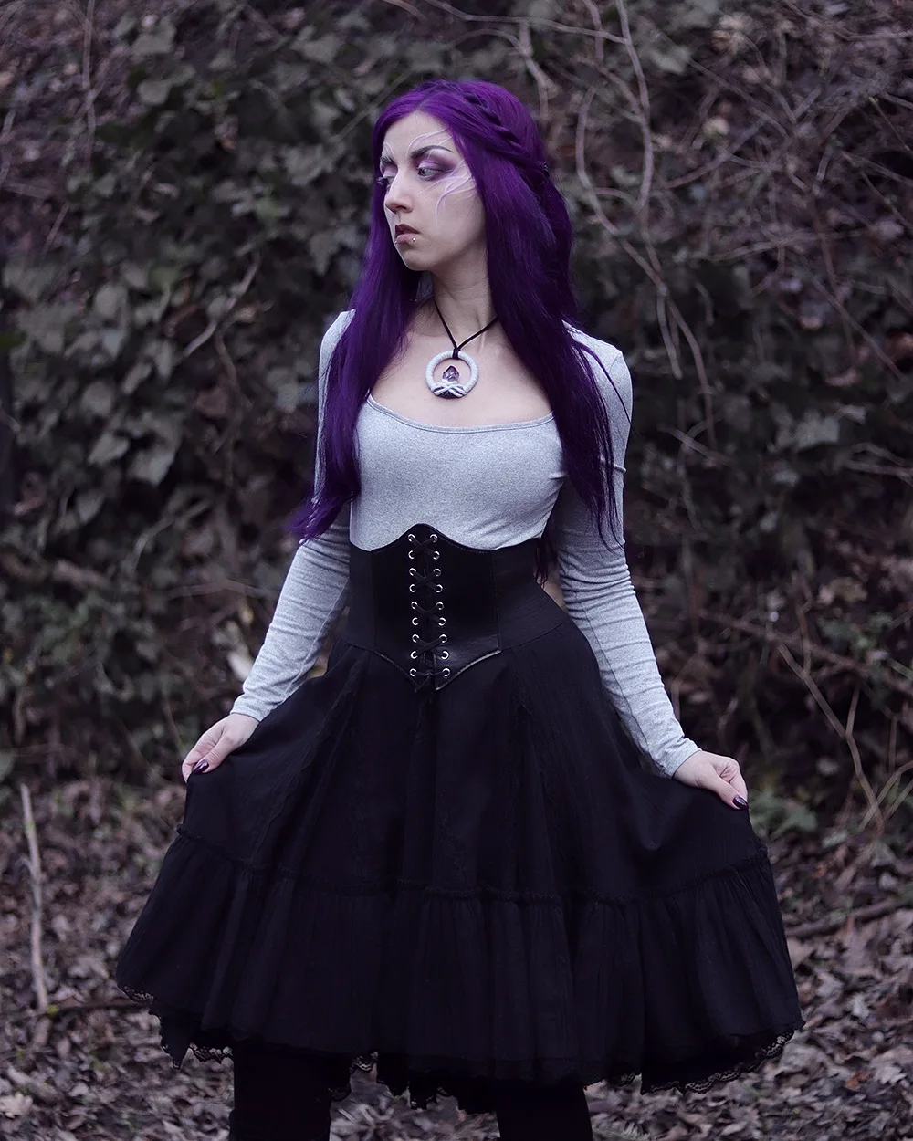 Goth Doll Inspired Long Sleeve With Corset And Tiered Skirt