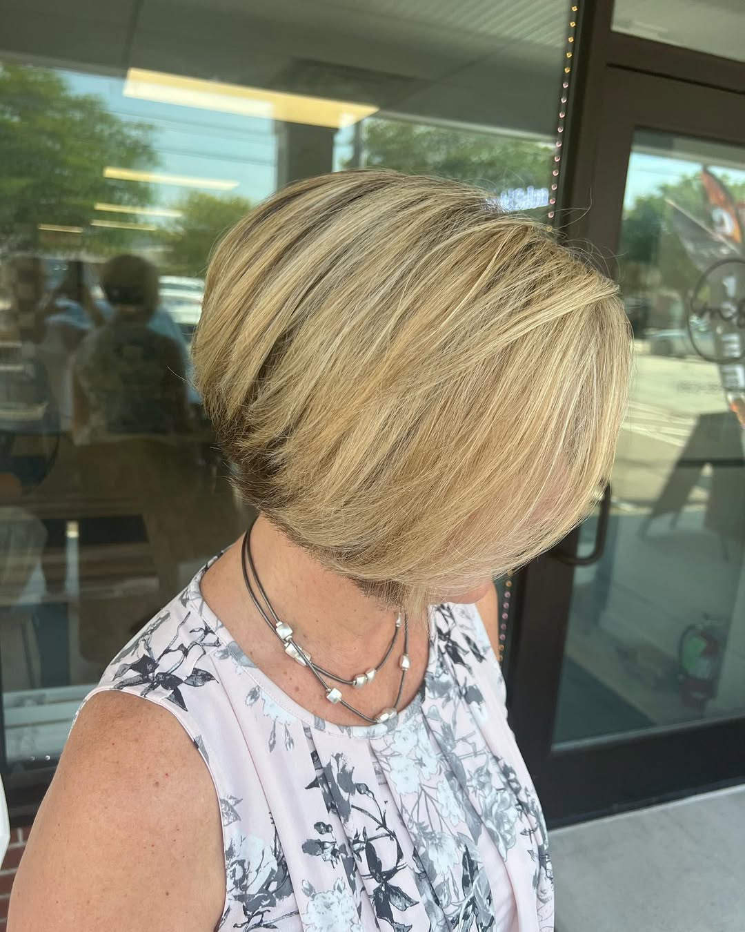 Graduated Stacked Bob With Honey Blonde Highlights