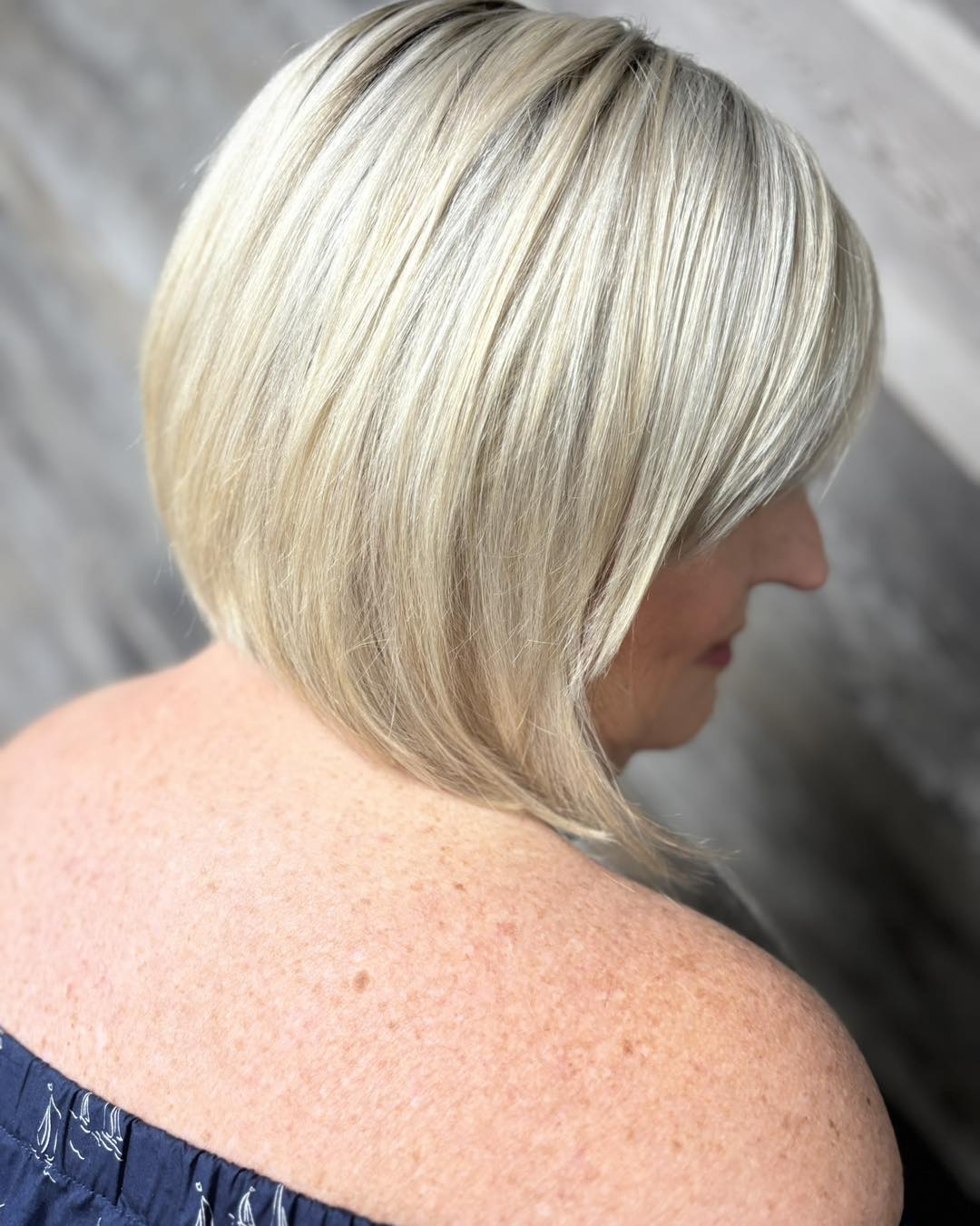 Graduated Stacked Bob with Honey Blonde Highlights