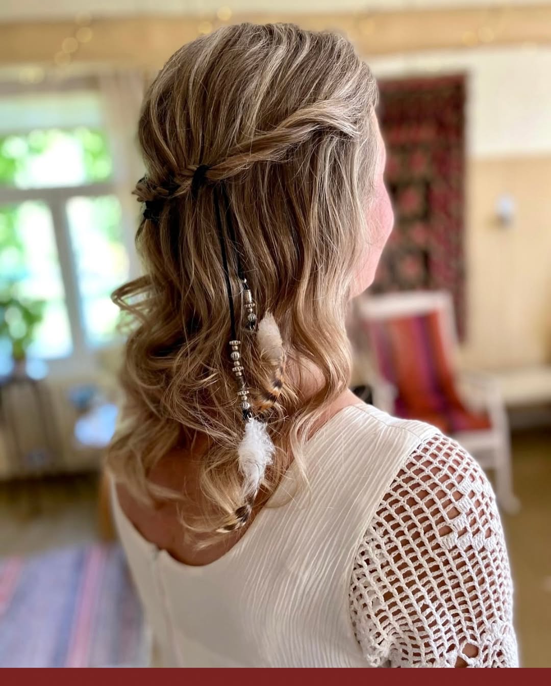 Half-Up Bohemian Waves With Feather Extensions