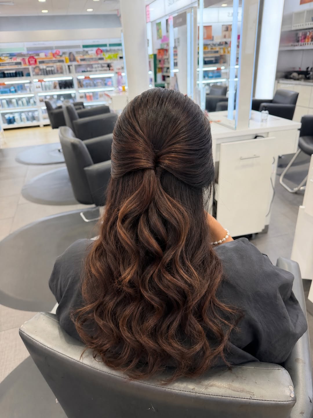 Half-Up Bow Style With Rich Chocolate Balayage Waves