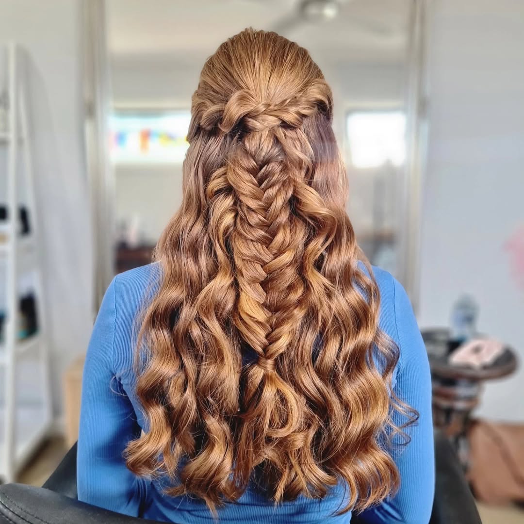 Half-Up Fishtail Braid With Flowing Waves