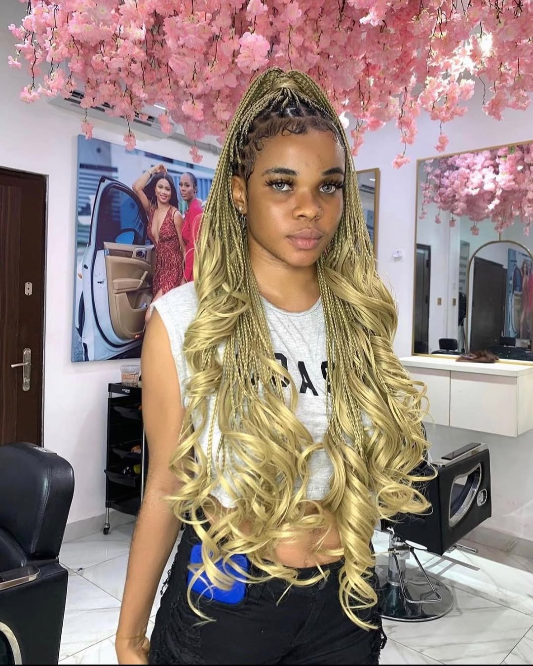 Half Up Half Down Blonde Curly Micro Braids