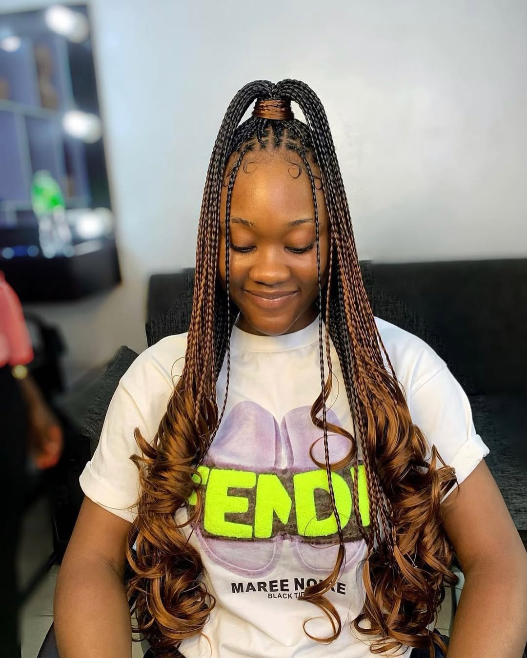 Half Up Half Down Curled Braids Honey Brown Ombre